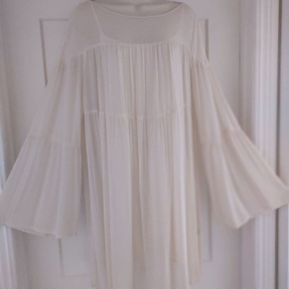 LACAUSA IVORY, CREAM SEASHELL TUNIC DRESS "W/ SLIP" ANTHROPOLOGIE - SMALL